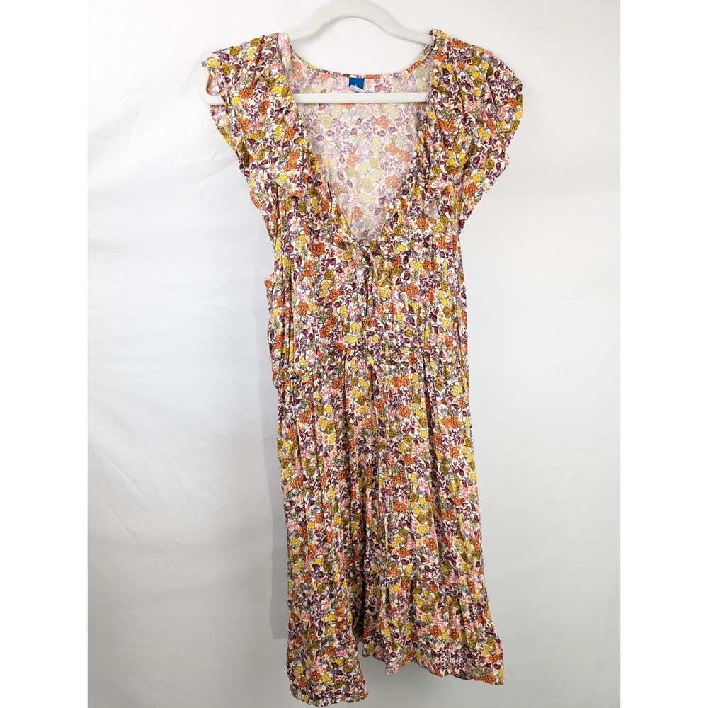 Ditsy Floral Ruffle Short Sleeve Babydoll Dress Sz L Cottagecore Romantic Garden